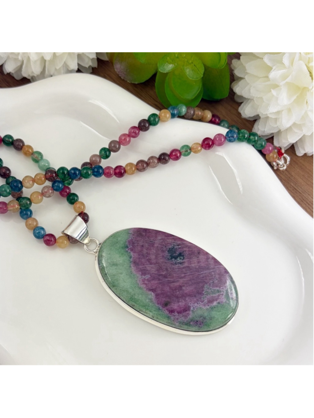 Boho Southwest Big Ruby Zoisite Pendant Necklace Jewelry Set Lot Handmade 925 - Picture 5 of 9
